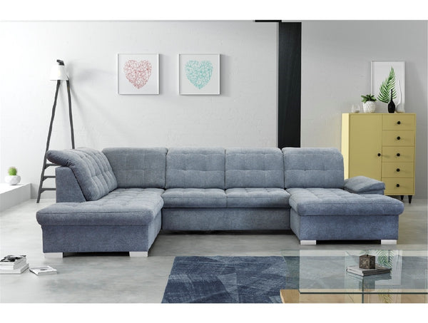 U-Shape Sectional "Nicole" in Grey Fabric + Bed Function/Storage