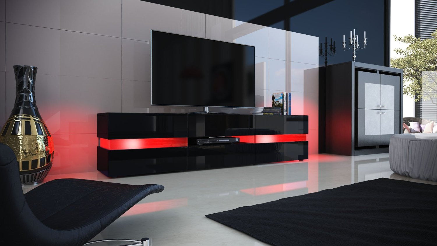 Black high 2025 gloss tv unit