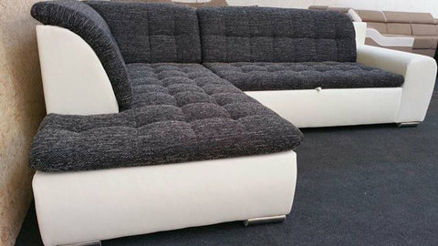 Sectional "Edard BR" in White PU Leather / Black Fabric + Bed Function