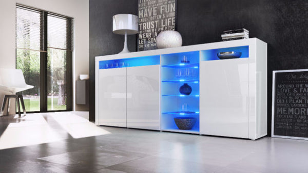 Highboard "Santa Fe" in White High Gloss / White High Gloss