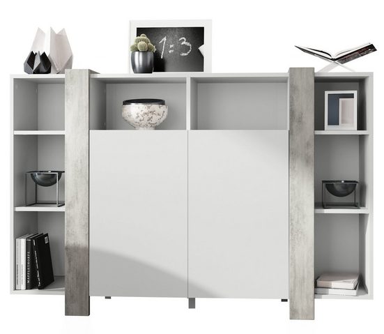 Modern Highboard "Ida" in White Matt + Various Color Boarder