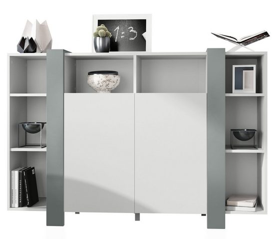 Modern Highboard "Ida" in White Matt + Various Color Boarder