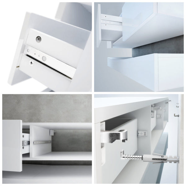 Modern Wall Mounted Tv Stand "City" In White Matt Body