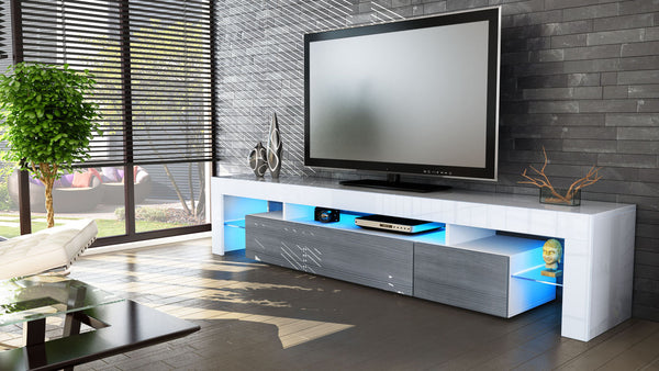 TV Stand "Lima V2" - White High Gloss /  Various Color Front Color