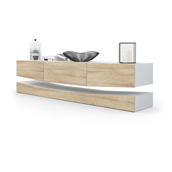 Modern Wall Mounted Tv Stand "City" In White Matt Body