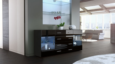 Sideboard "Bari V2" in Black Matt / Black High Gloss