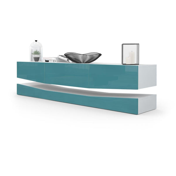 Modern Wall Mounted Tv Stand "City" In White Matt Body