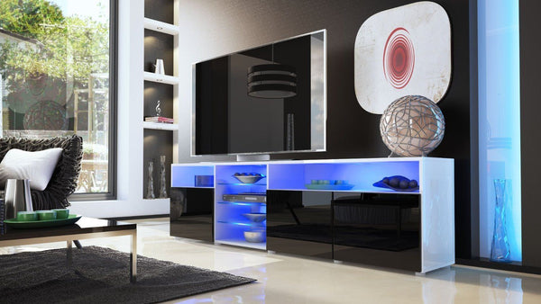 TV Stand "Granada V2" - White High Gloss /  Various Color Fronts