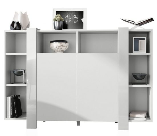 Modern Highboard "Ida" in White Matt + Various Color Boarder