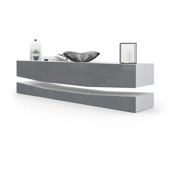 Modern Wall Mounted Tv Stand "City" In White Matt Body
