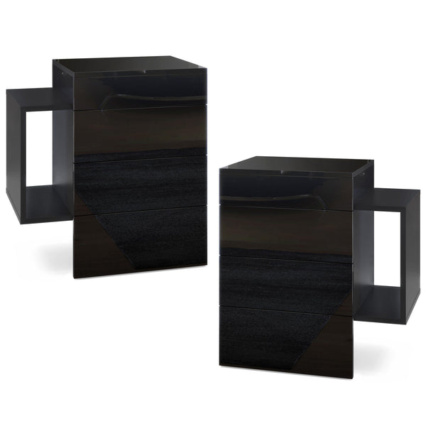 Wall Mounted Nightstand "Queen" in Black / Black High Gloss