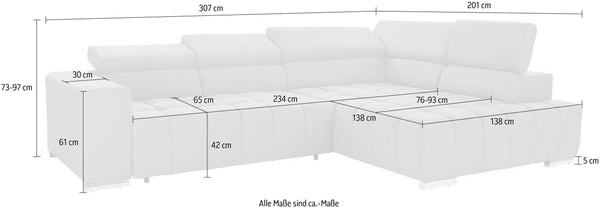 Sectional "Elias" in Fabric + Bed Function