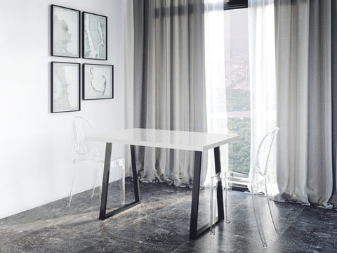 Dining Table Loft in White High Gloss - Extendable