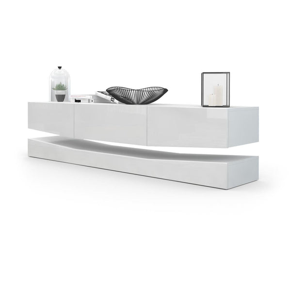 Modern Wall Mounted Tv Stand "City" In White Matt Body