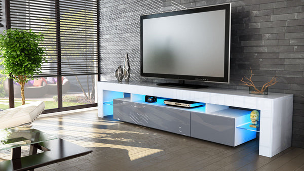 TV Stand "Lima V2" - White High Gloss /  Various Color Front Color
