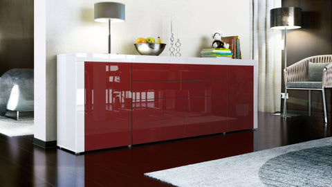 OPEN BOX - Sideboard "La Paz V2 " in White High Gloss / Red High Gloss