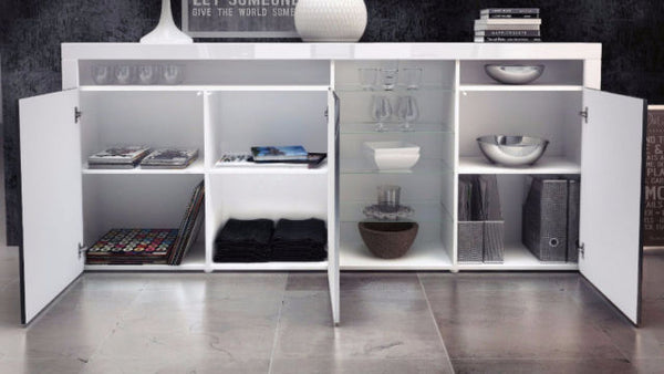 Highboard "Santa Fe" in White High Gloss / White High Gloss