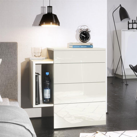 Nightstand Cabinet "Queen" in White Matt / Various Front Color