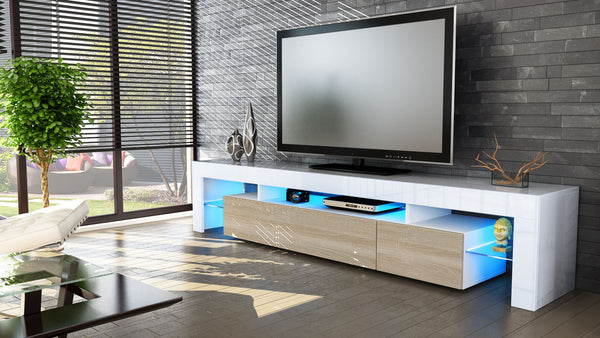 TV Stand "Lima V2" - White High Gloss /  Various Color Front Color
