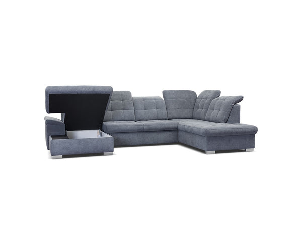 U-Shape Sectional "Nicole" in Grey Fabric + Bed Function/Storage