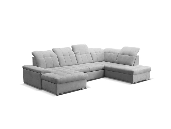 U-Shape Sectional "Nicole" in Grey Fabric + Bed Function/Storage