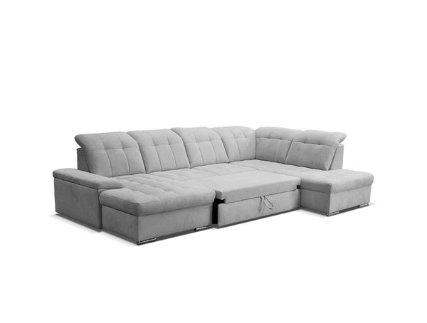 U-Shape Sectional "Nicole" in Grey Fabric + Bed Function/Storage