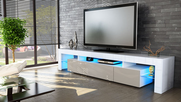 TV Stand "Lima V2" - White High Gloss /  Various Color Front Color