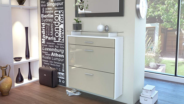 Shoe Cabinet  "Malea" in White Matt / Different Front Colors - Wall Mounted