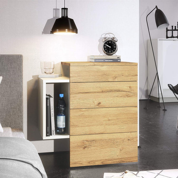 Nightstand Cabinet "Queen" in White Matt / Various Front Color