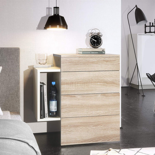 Nightstand Cabinet "Queen" in White Matt / Various Front Color