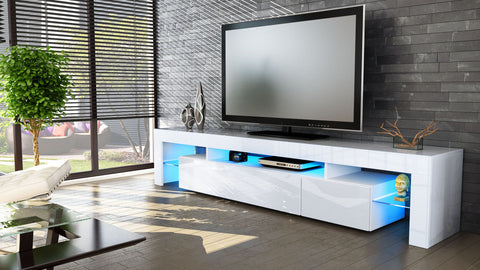 TV Stand "Lima V2" - White High Gloss /  Various Color Front Color